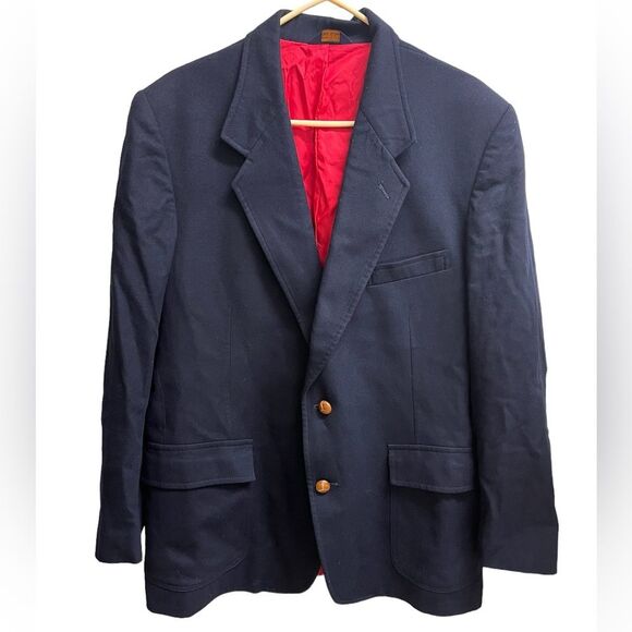 VTG Pendleton 100% Wool Navy Blue Structured Blazer w/ Suede Elbow Patches SZ 46 - Picture 1 of 8